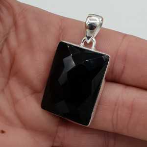 Zilveren hanger met rechthoekige facet zwarte Onyx