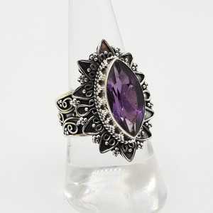 Silver ring with marquise Amethyst carved setting