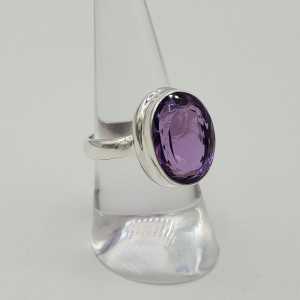Silver ring set with oval facet cut Amethyst 17.3 mm