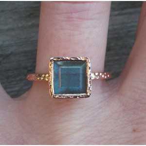 Gold-plated ring set with square Labradorite 17.3 mm