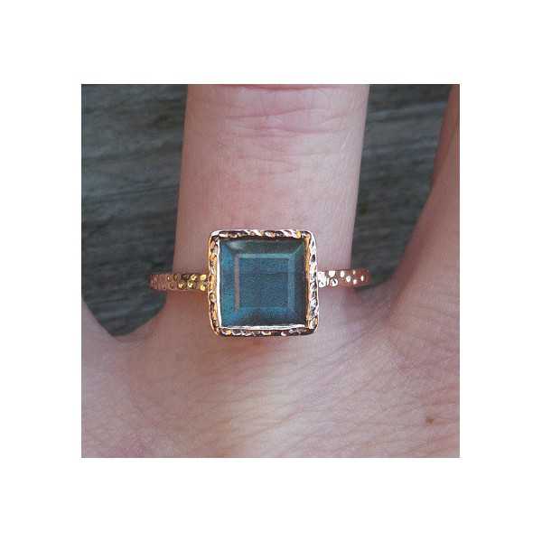 Gold-plated ring set with square Labradorite 17.3 mm