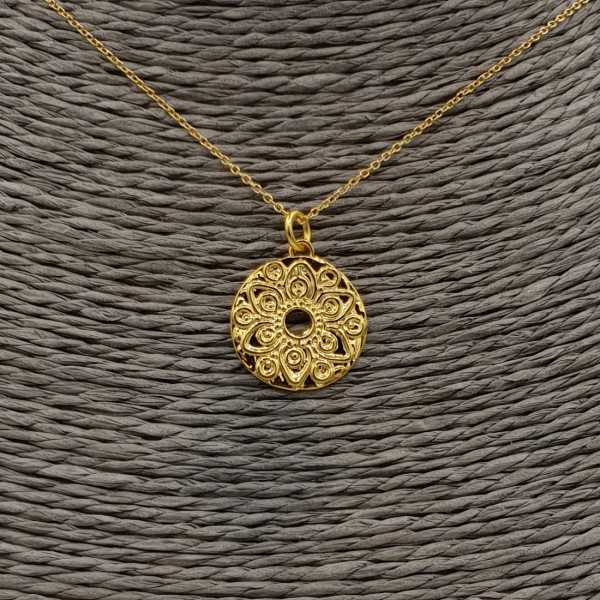 Gold plated necklace with round Mandala flower pendant