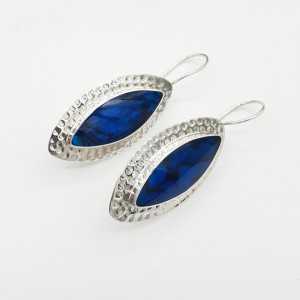 Silver earrings set with marquise blue Abalone shell