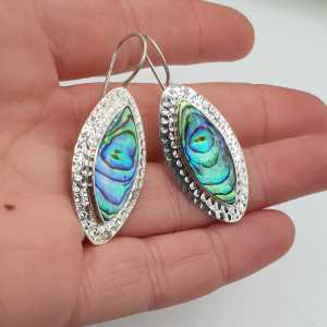 Silver earrings set with marquise Abalone shell