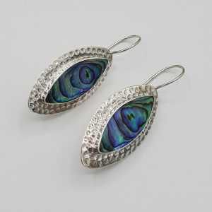 Silver earrings set with marquise Abalone shell