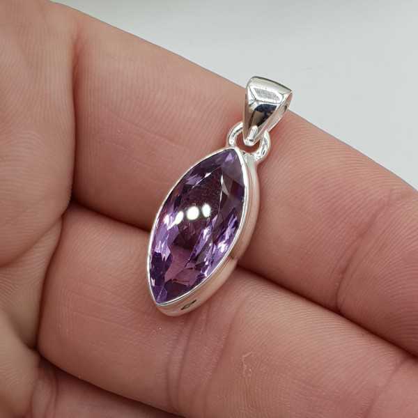 Silver pendant set with marquise facet cut Amethyst