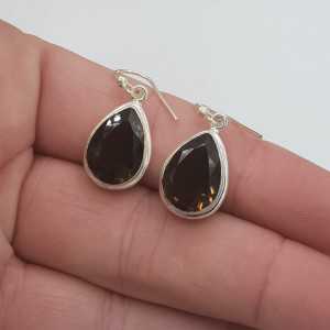 Silver gemstone earrings with teardrop Smokey Topaz