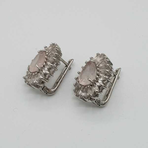Silver earrings set with rose quartz and white Topazes