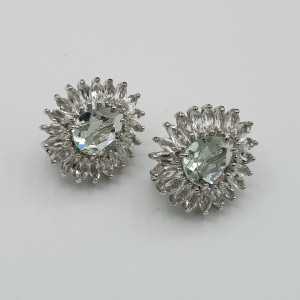 Silver earrings set with green Amethyst and white Topazes