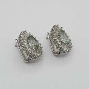 Silver earrings set with green Amethyst and white Topazes
