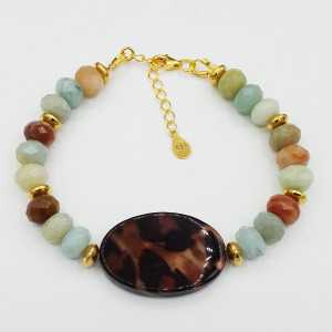 Gold plated bracelet with Amazonite and shell with Leopard print