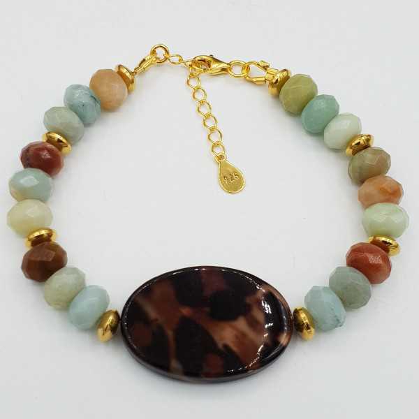 Gold plated bracelet with Amazonite and shell with Leopard print