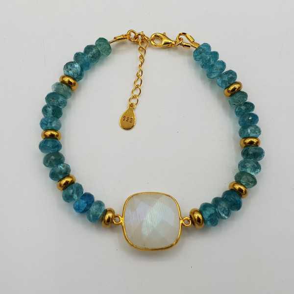 Gold plated bracelet with rainbow Moonstone and Apatite