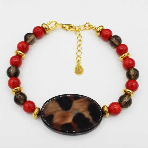 Vergoldet Armband Coral Smokey Topaz und shell mit Leoparden-print