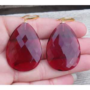 Gold plated earrings set with large pink Tourmaline briolet