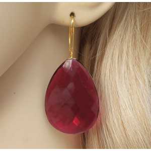 Gold plated earrings set with large pink Tourmaline briolet