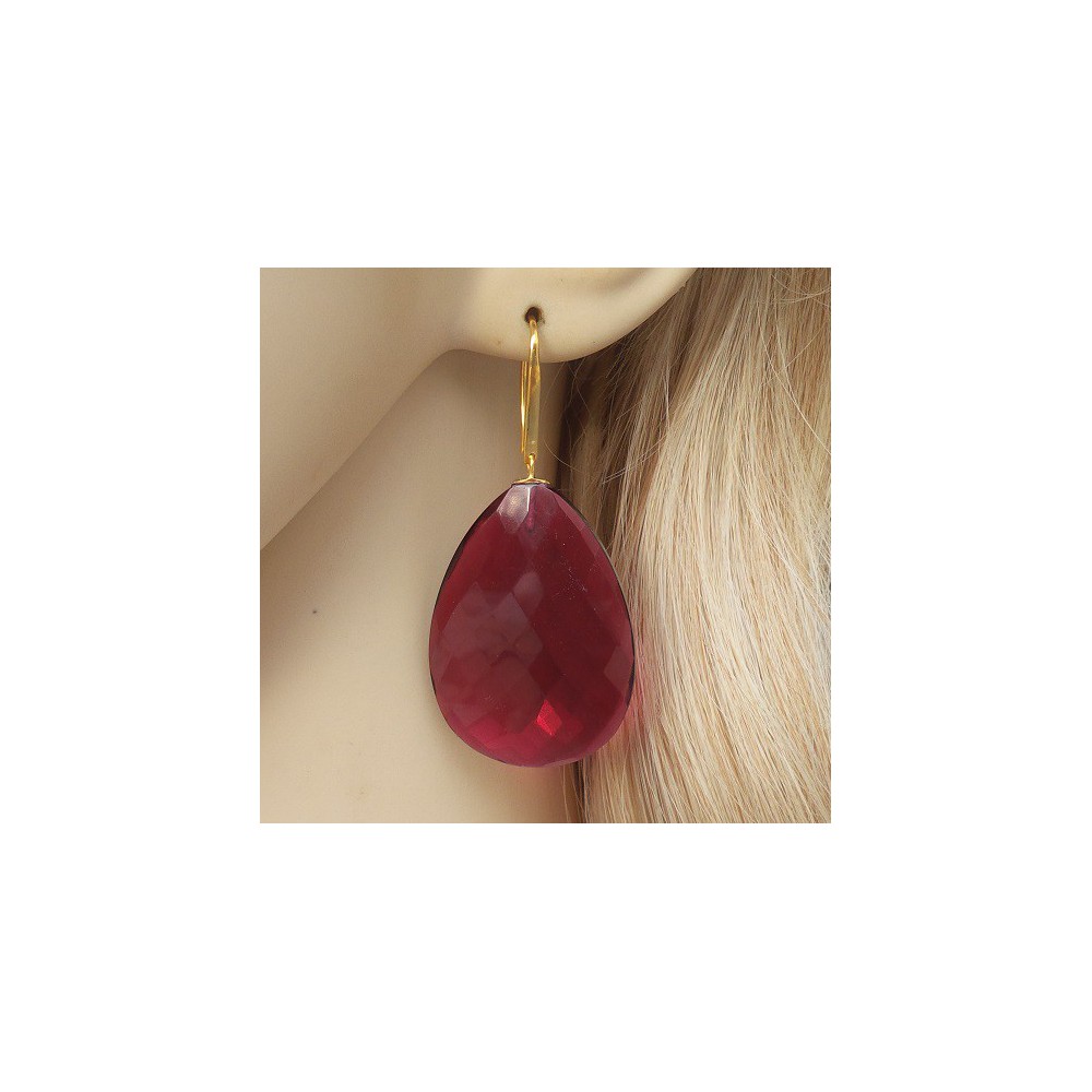 Gold plated earrings set with large pink Tourmaline briolet