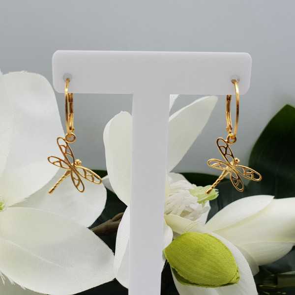 Gold plated earrings with dragonflies pendant