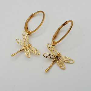 Goud vergulde oorbellen met libellen hanger