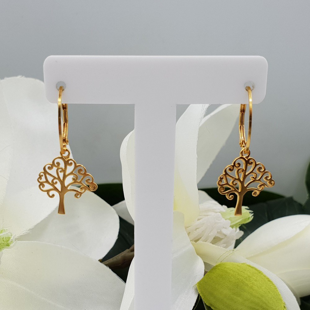 Gold plated earrings with tree of life pendant