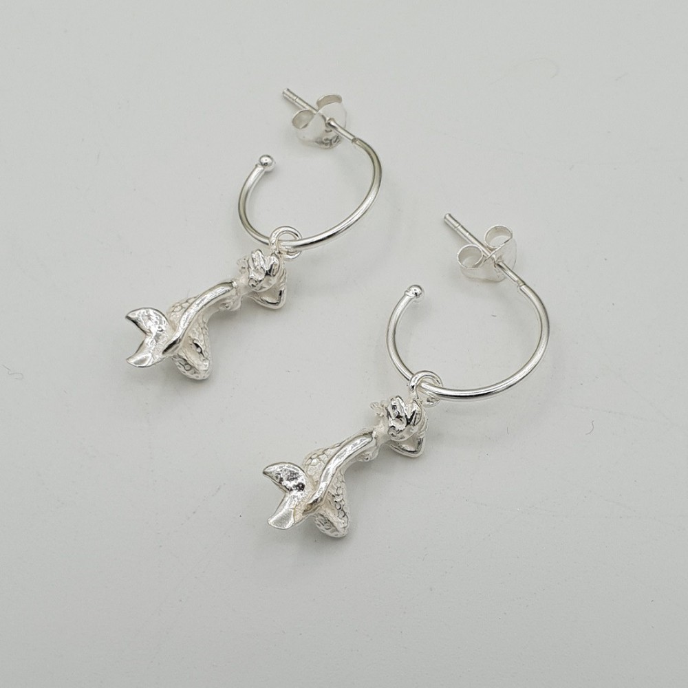 Silver half creoles with mermaid pendant