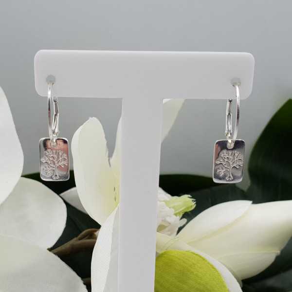 Silver earrings with rectangular tree of life pendant