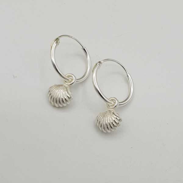 Silver creoles with shell pendant