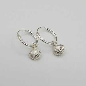 Silver creoles with shell pendant
