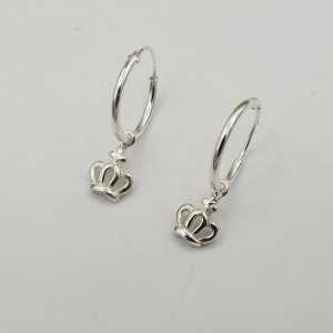 Silver creoles with crown pendant