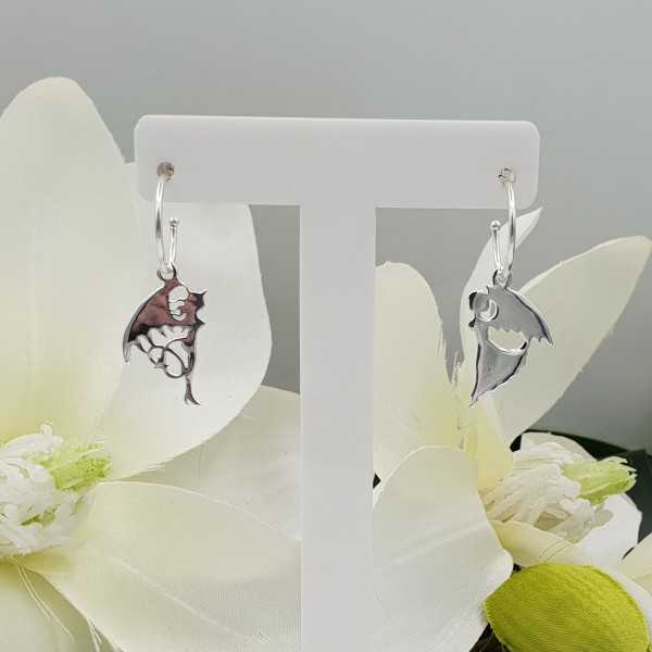 Silver half creoles with devil and angel pendant