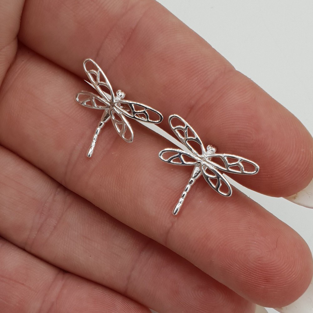 Zilveren oorknoppen libellen