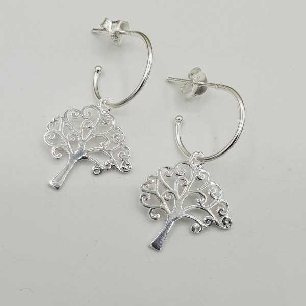 Silver half creoles with tree of life pendant