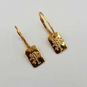 Gold plated earrings with rectangular tree of life pendant
