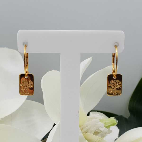 Gold plated earrings with rectangular tree of life pendant