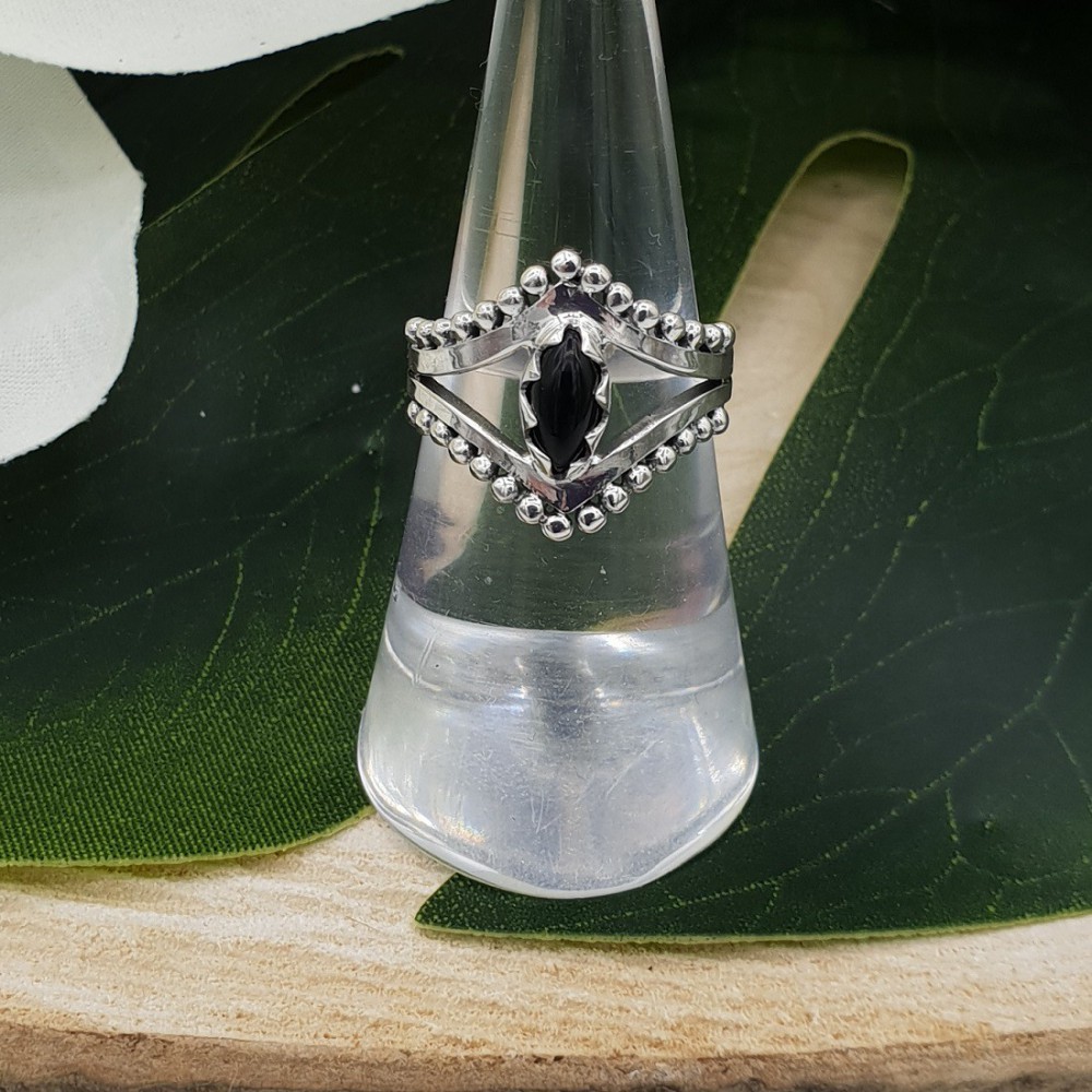 Silver boho ring with black Onyx