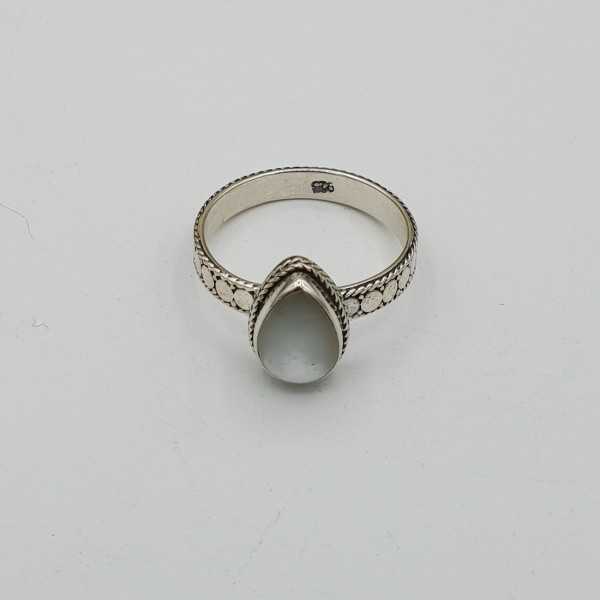 Silver ring set with oval mother-of-Pearl