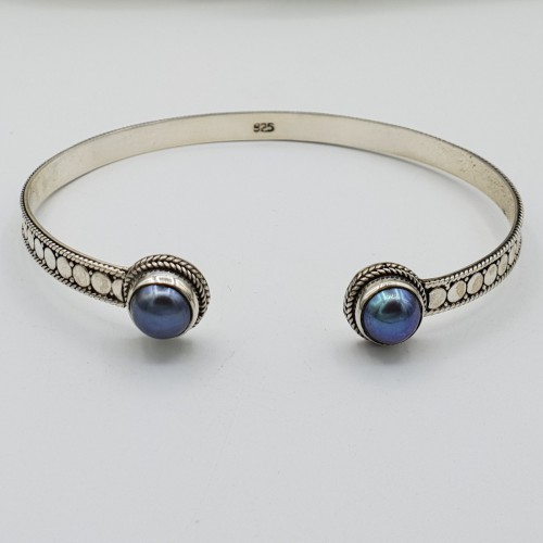 Zilveren beaded bangle armband met Parel