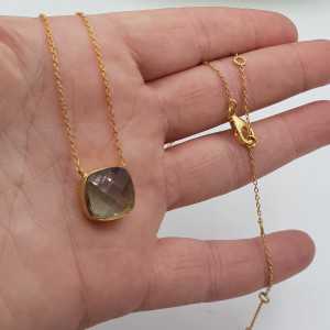 Gold plated necklace with square green Amethyst quartz pendant