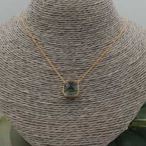 Gold plated necklace with square green Amethyst quartz pendant