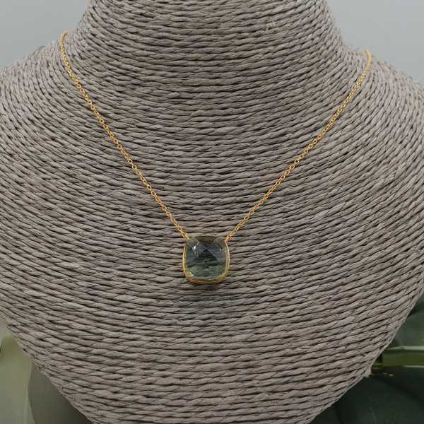 Vergoldete Halskette mit square grün Amethyst Quarz Anhänger