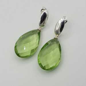 Silver earrings with green Amethyst quartz briolet