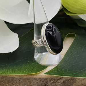 Silver ring with large oval black Onyx 19.5 mm