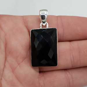 Silver pendant with rectangular facet cut black Onyx