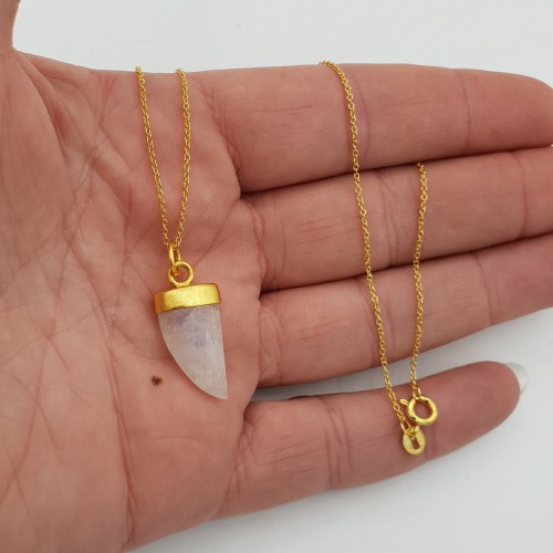 Vergulde ketting met regenboog Maansteen hoorn hanger