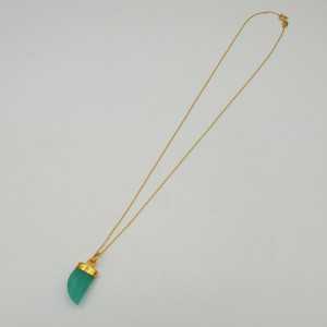 Gold plated necklace with aqua Chalcedony horn pendant