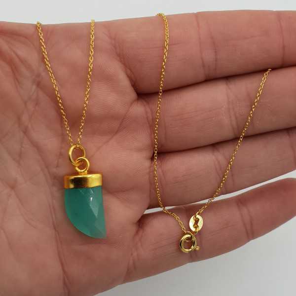 Gold plated necklace with aqua Chalcedony horn pendant