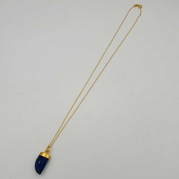 Gold plated necklace with Sapphire blue quartz horn pendant