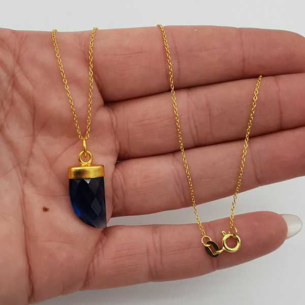 Gold plated necklace with Sapphire blue quartz horn pendant