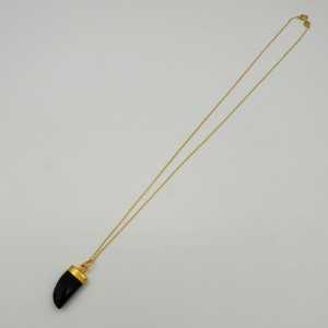 Gold plated necklace with black Onyx horn pendant