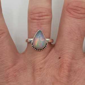 Silver ring with oval Ethiopian Opal 17.5 mm